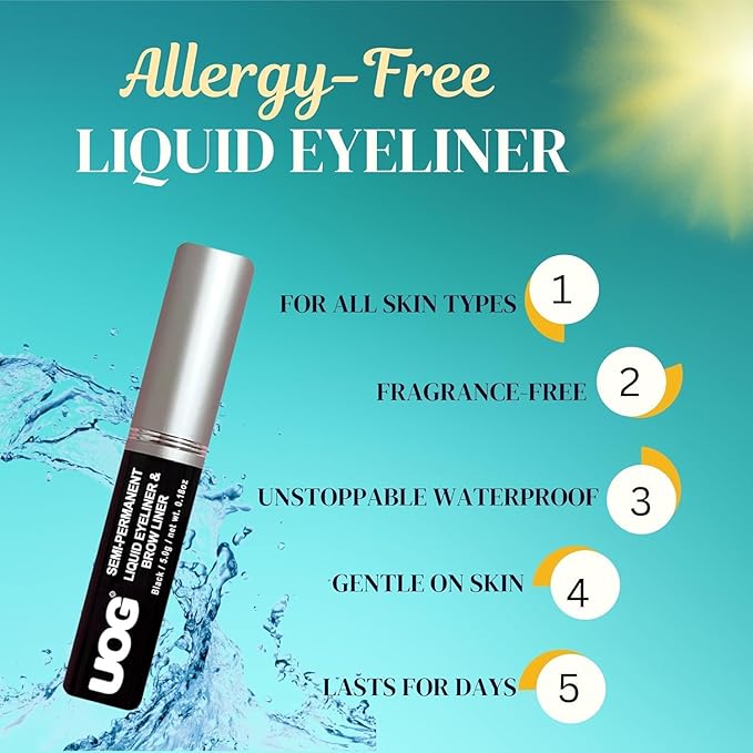 UOG (United One Liquid Eyeliner & Eyebrow Liner - Waterproof, Semi-Permanent, Smudge-Proof, Lasts Up to 7 Days, Allergy-Free with Precise Slender Tip. 5.0 mL/0.54 Fl oz(3 packs) (Black, 3 PCS)